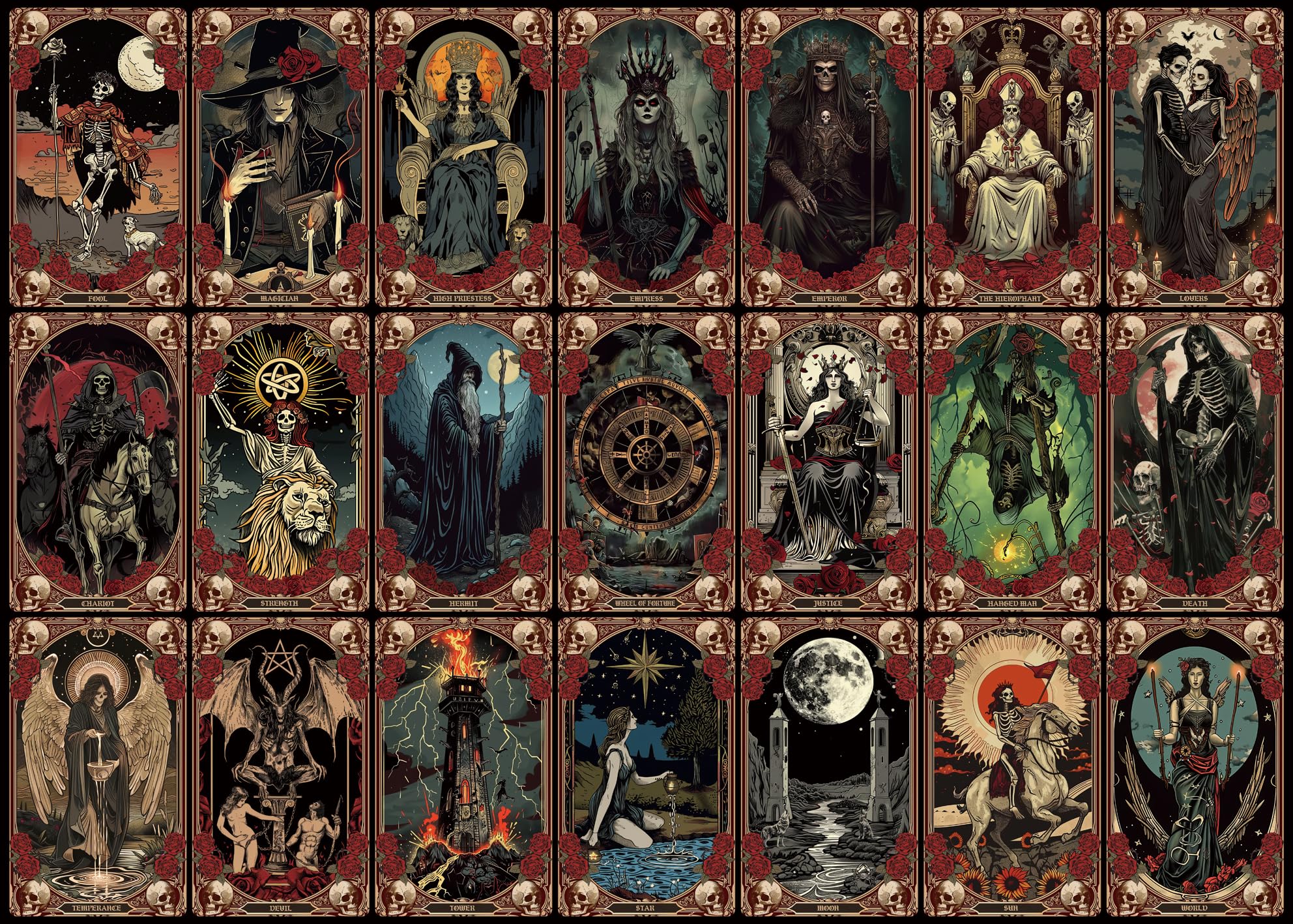 BUHAH Tarot Cards Puzzle Halloween Spooky Witchy Goth Puzzle Horror Skeleton Puzzles for Adults 1000 Pieces Scary Skull Art Jigsaw Puzzles Holiday