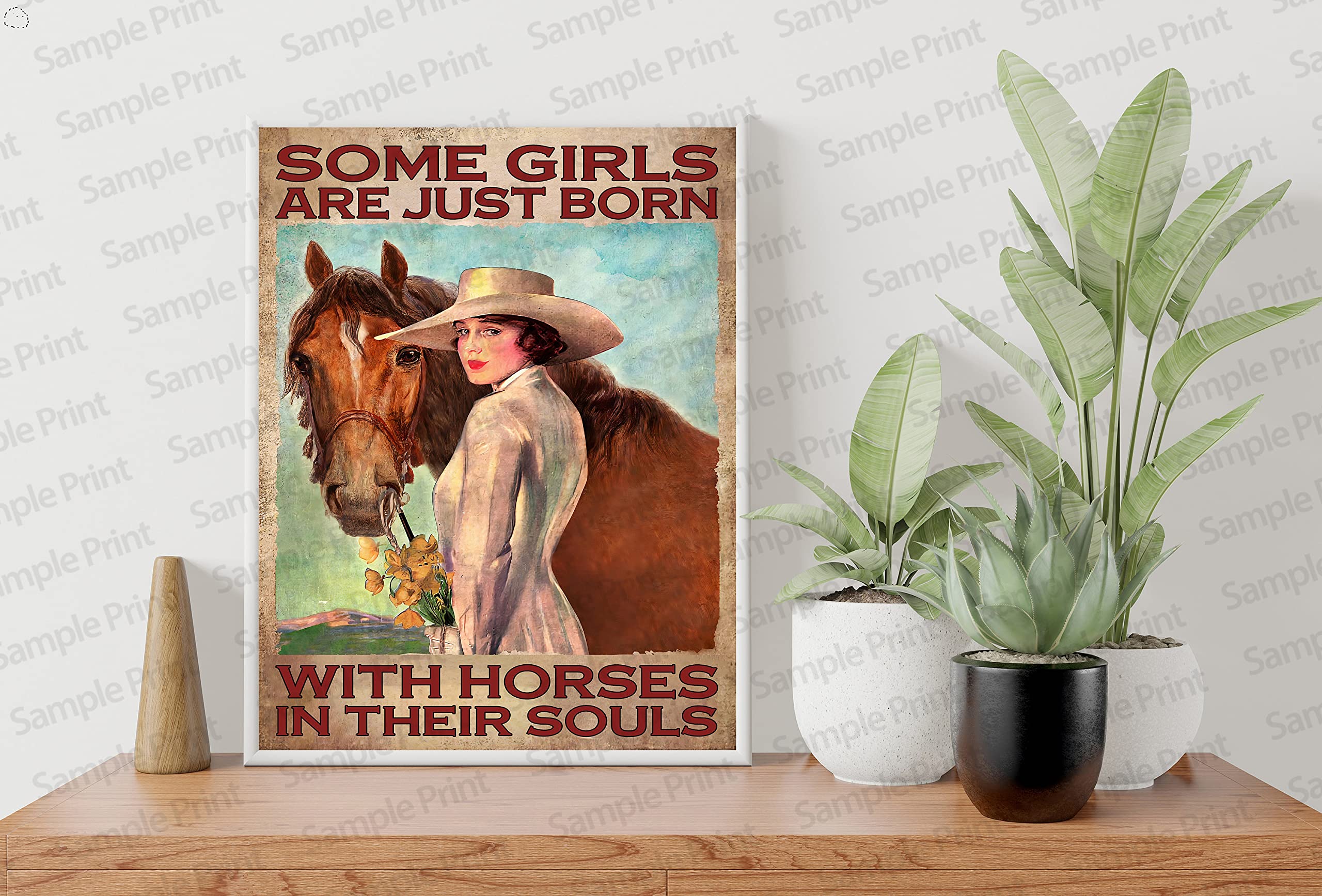 Poster con scritta in inglese Some Girls Are Just Born With Horses In Their Souls Cowgirl, poster per amanti dei cavalli, regalo per amanti dei cavalli, stampa artistica con cavalli, decorazione per