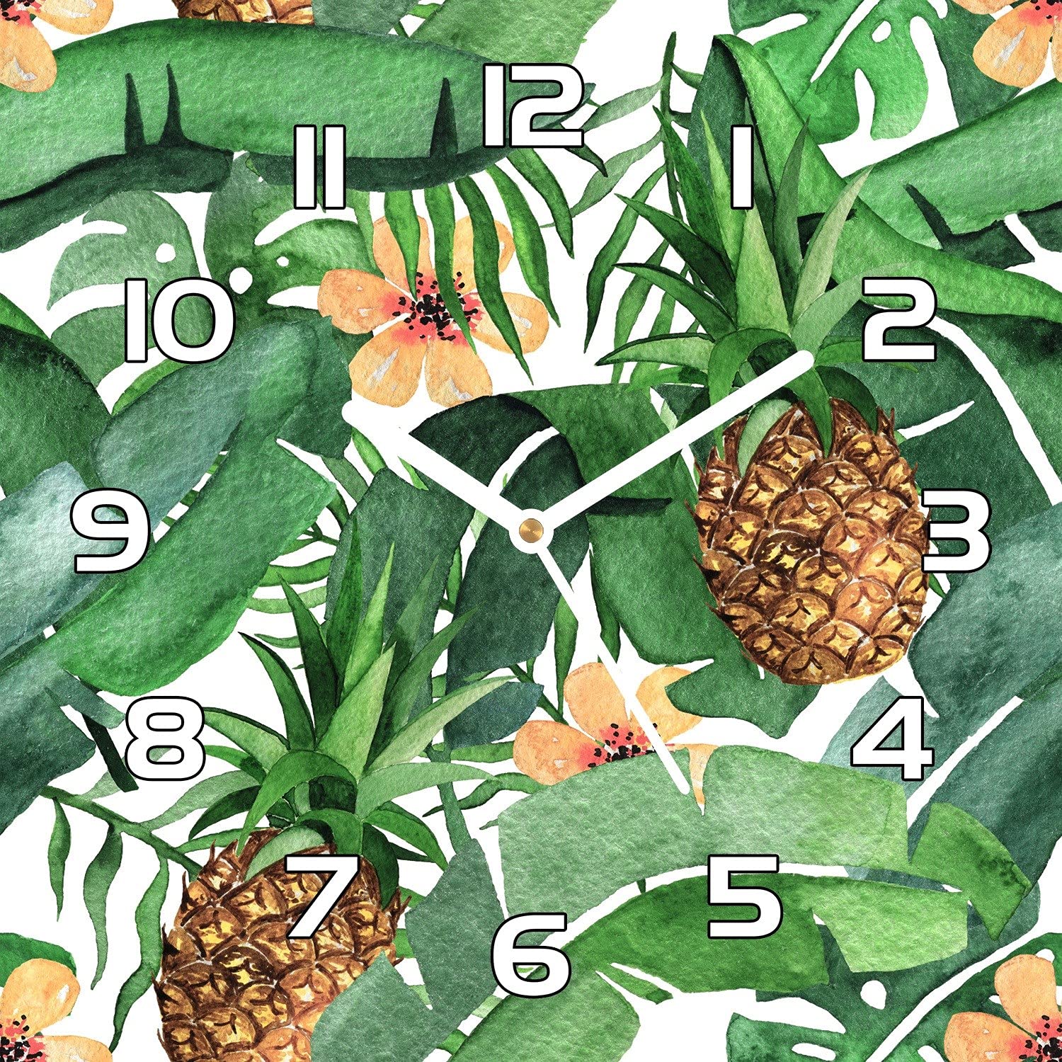Horloge en verre 30x30 cm Coloray avec aiguilles blanches motif feuilles d'épinosité