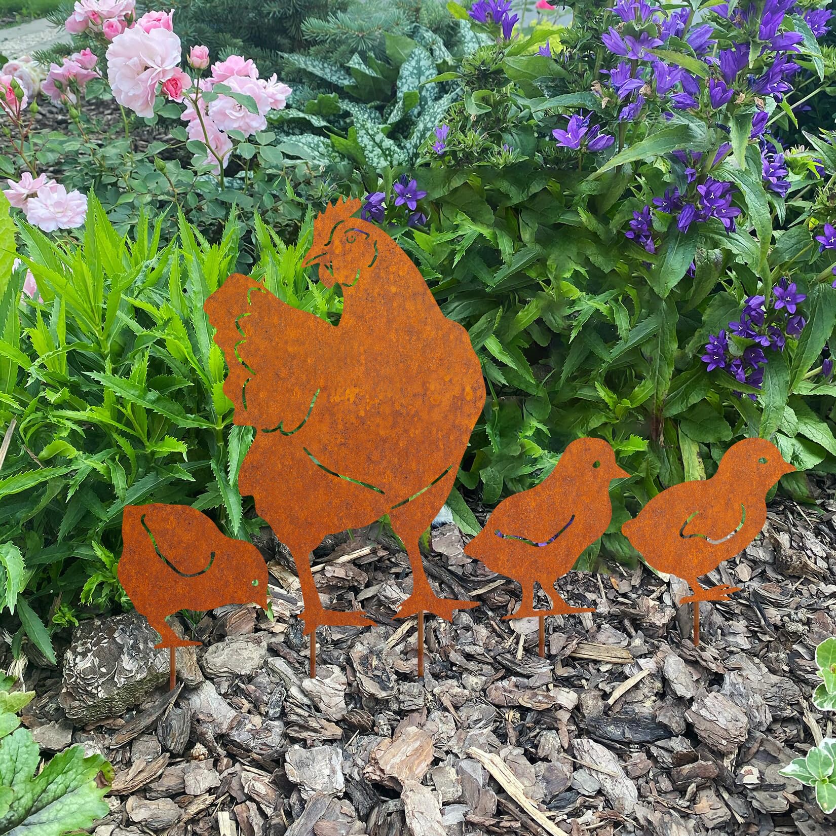 Decorazione da giardino in ruggine naturale per uccelli, decorazione da giardino, decorazione arrugginita, spina per aiuole, porta candela, mangiatoia per uccelli, casetta con uccelli