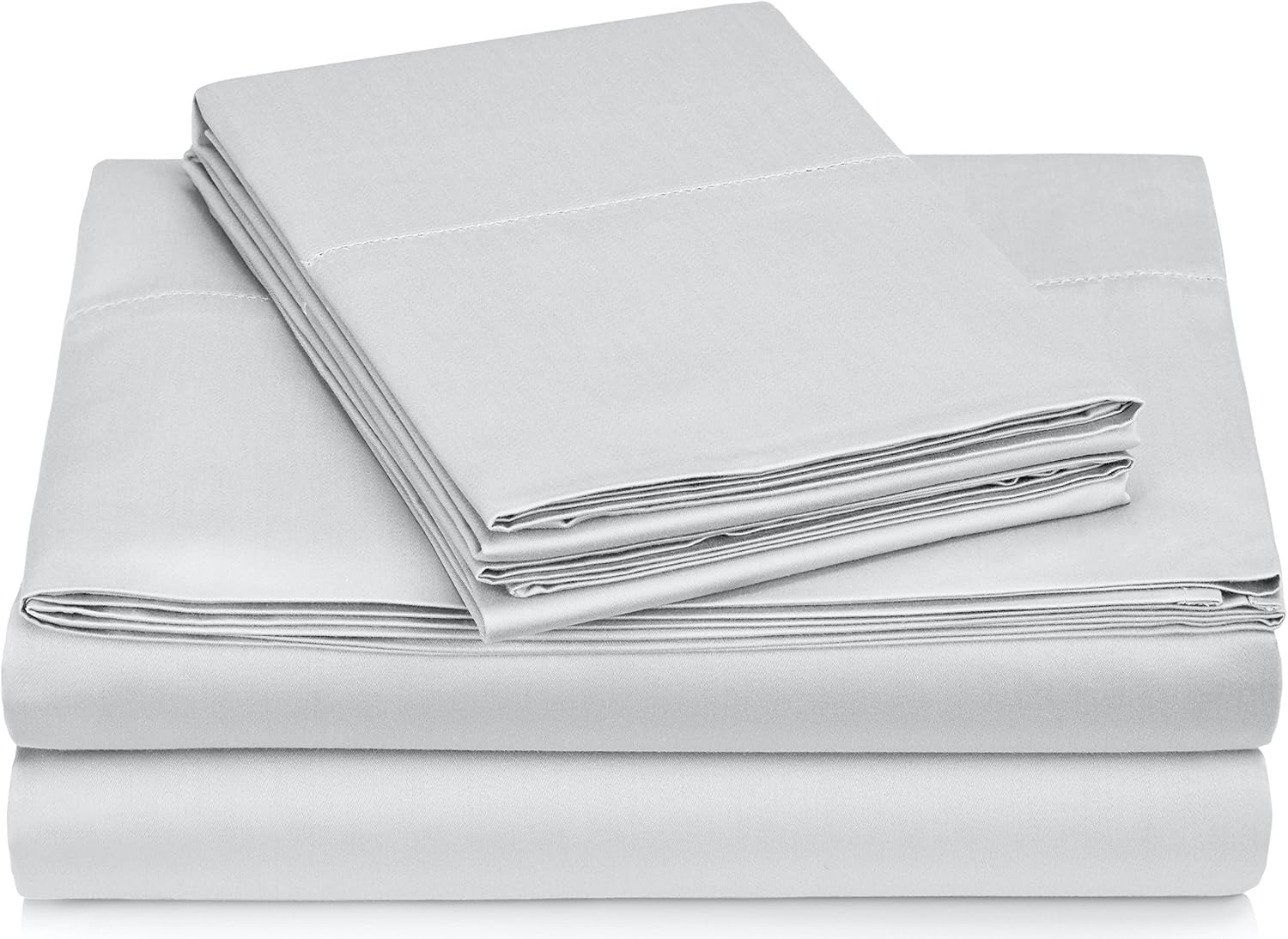 Amazon Brand – Pinzon 400 Thread Count Egyptian Cotton Sateen Hemstitch Sheet Set - King, Light Grey