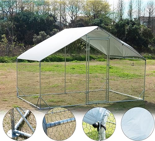 Miniatura 34 de Gallinero de metal grande, jaula para aves de corral galvanizada con forma de cúpula con cubierta impermeable y anti-ultravioleta y puerta