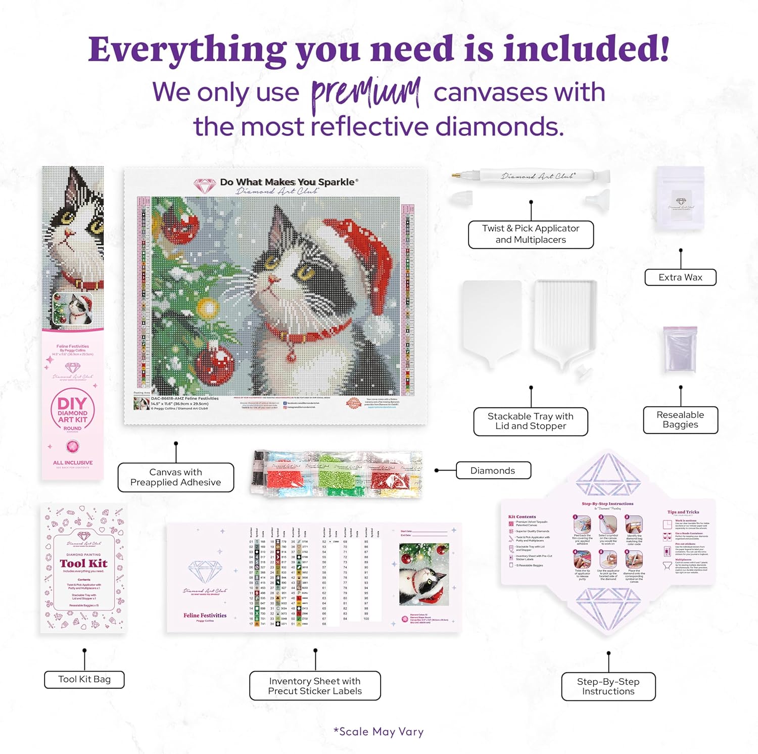 DIAMOND ART CLUB Feline Festivities Diamond Painting Kit, Fun DIY Crafts for Adults, Round Diamond Art Canvas, 14.5" x 11.6" (36.9 cm x 29.5 cm)