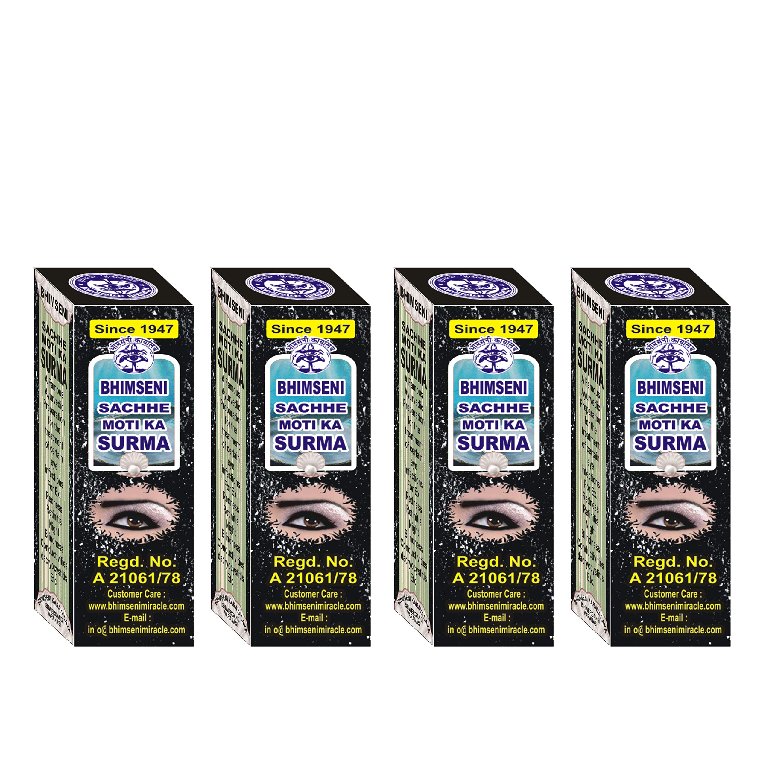 Bhimseni Karyalay Sacche Moti Ka Surma, Black, 725mg (Pack of 4) Matte Finish