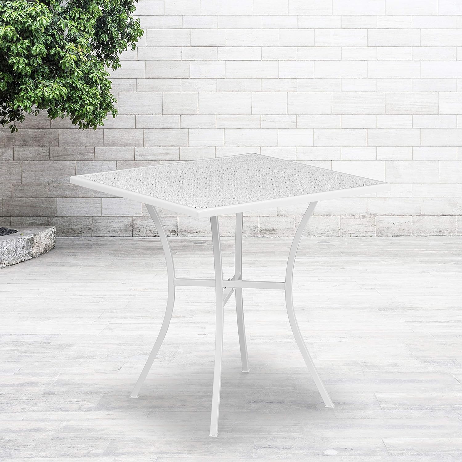 EMMA + OLIVER Commercial Grade 28" Square White Indoor-Outdoor Steel Patio Table