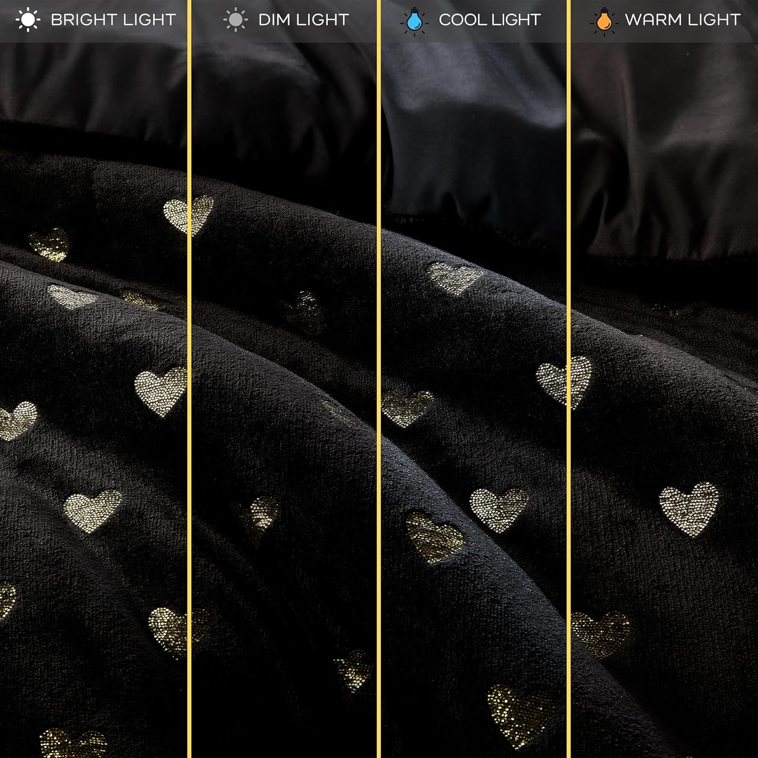 Intelligent Design Twin Comforter Set, 3 Piece Metallic Hearts Bedroom Set for Girls, Twin Bed Set Soft Plush Comforter, Rosalie All Season Fluffy Bedding Set, Twin/Twin XL, Black/Gold 3 Piece