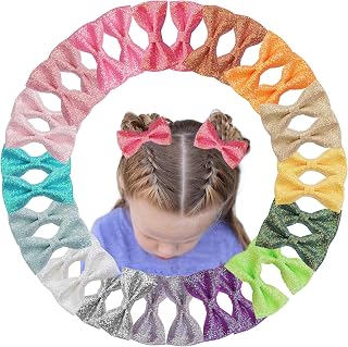 Ayesha 32 Pcs Hair Bows for Girls Glitter Sequins Bows Clips Colorful Glaring Sparkly Hair Bows Clip Shining Powder Glitter Bows Hair Barrettes Hair Accessories for Baby Girls Toddlers,2.7 Inch