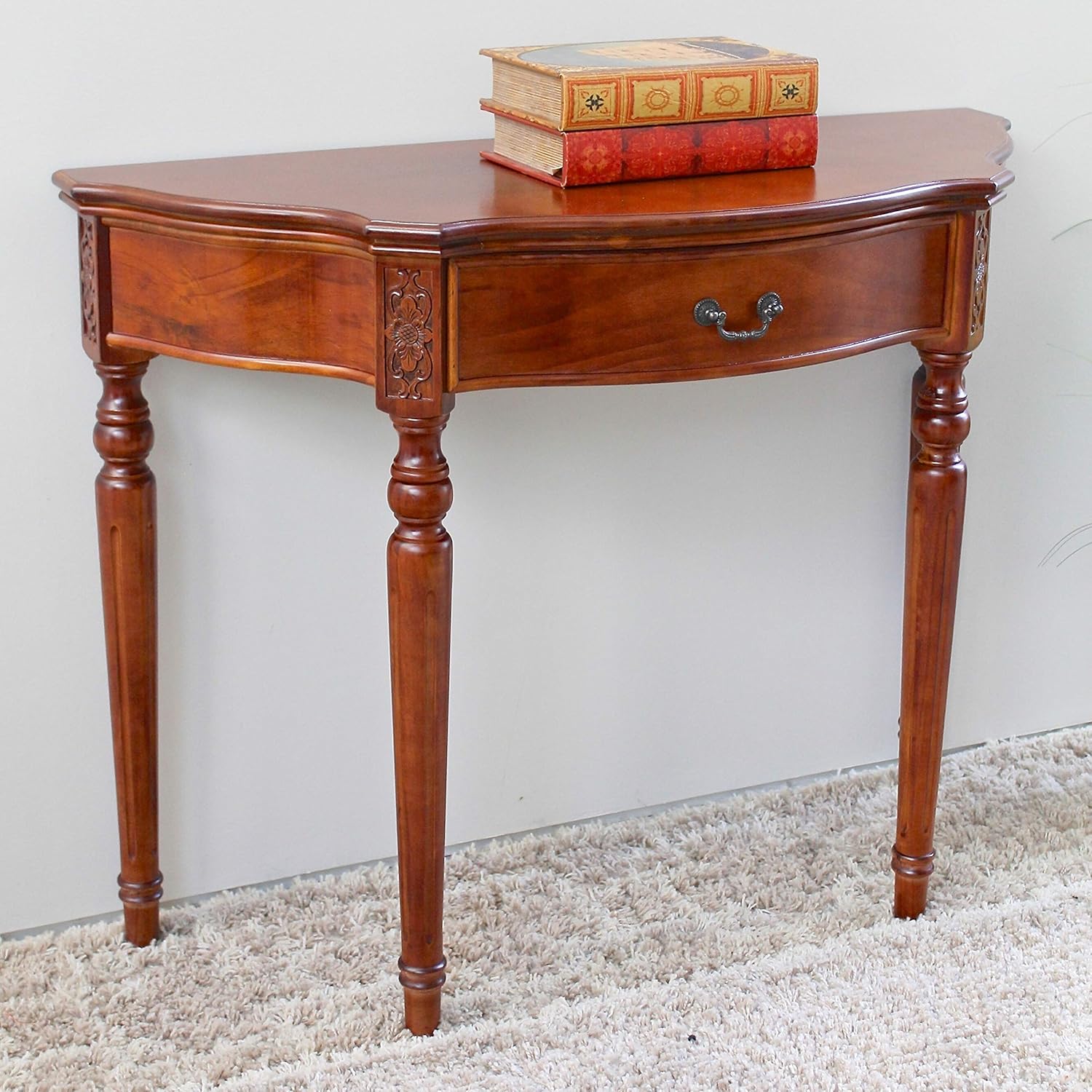 Amazon.com: Carved Console Table Brown Traditional Vintage Semi-Circle ...
