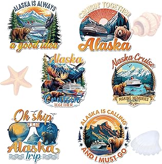 Cruise Door Decorations Magnetic, 6 Pcs Retro Alaska Cruise Theme Cruise Magnets, Bear Mountain Ship Cabin Door Signs Fridge Magnets Decor