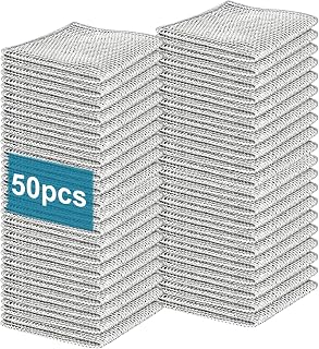 Non-Scratch Wire Dishcloth 50PK - Steel Wool Dishwashing Rags for Kitchen and Bathroom, Durable Cleaning Pads for Cookware and Sinks, Dry and Wet Use