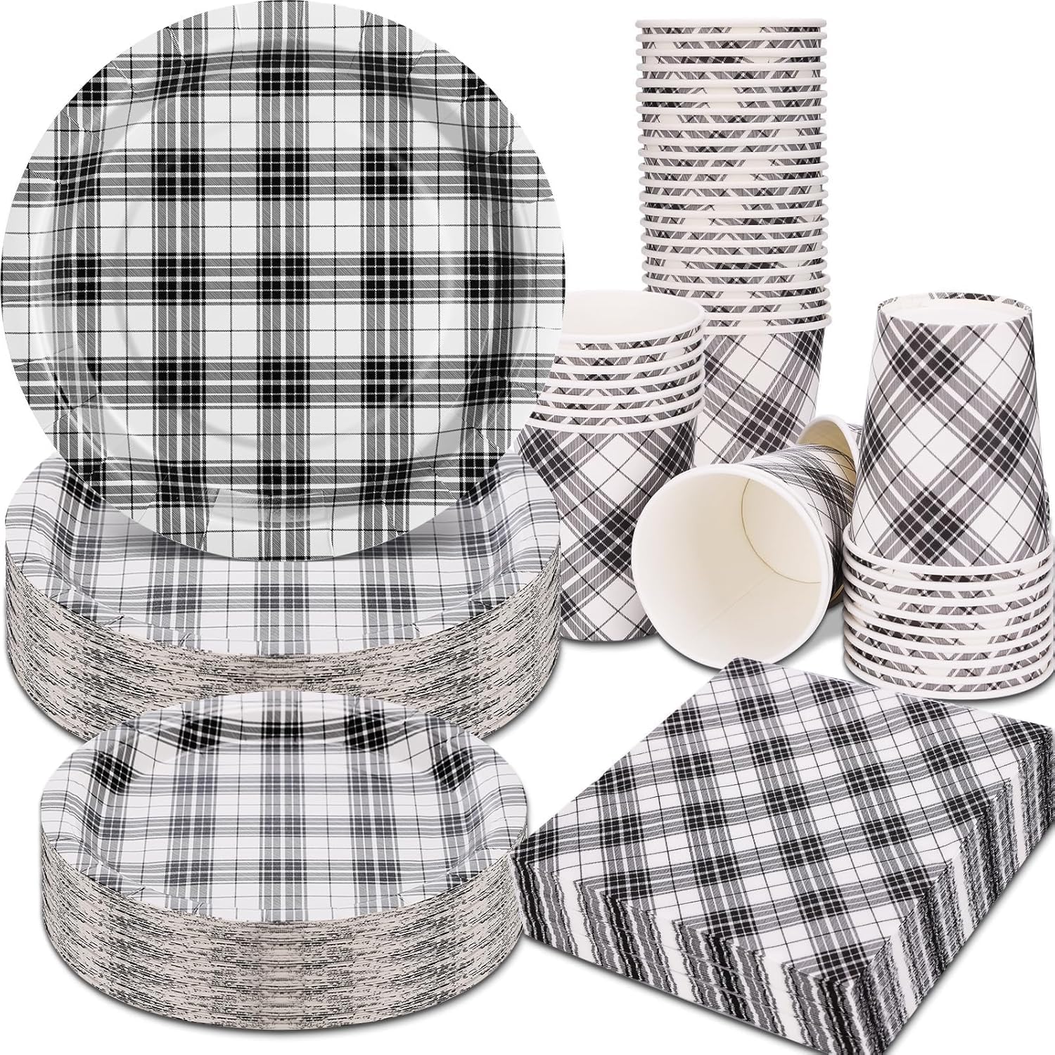 200pcs Black and White Paper Plates Graduation Plates and Napkins Party Supplies Black Dessert Plates for Graduation Party Decorations