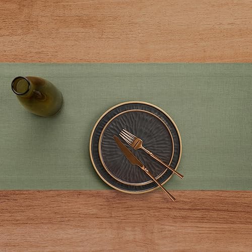 Vista 180 de Solino Home Camino de mesa de lino – 14 x 90 pulgadas, lino europeo, beige – Fete, hecho a mano con tela de lino 100% puro