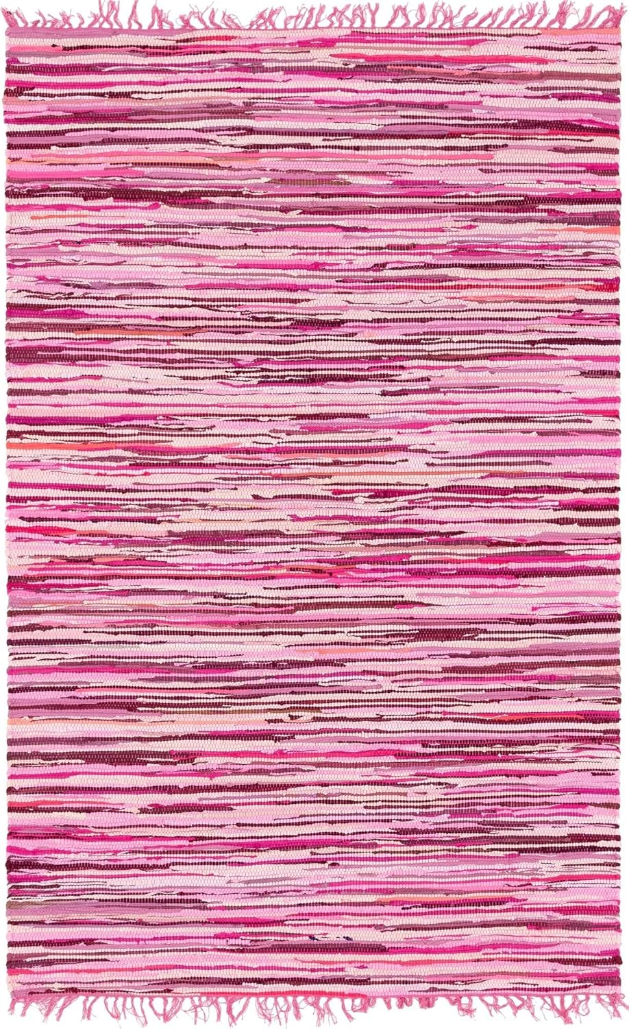 Rugs.com Chindi Cotton Collection Rug – 5' x 8' Pink Flatweave Rug Perfect for Living Rooms, Large Dining Rooms, Open Floorplans