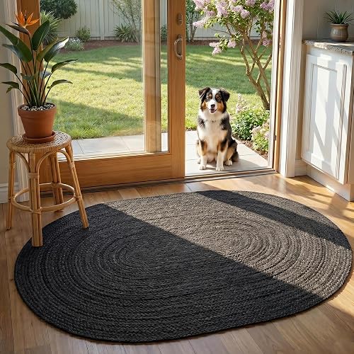 Oval Jute Area Rug - 12x18 ft Hand Braided Natural Fiber Rug