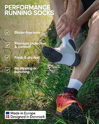DANISH ENDURANCE Running Socks, Non Slip Sports Socks for Hiking, Trail Running, Workout with Silicone Grips, Moisture Wicking, for Men & Women, 2 Pack