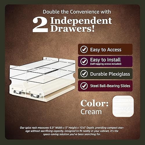 Miniatura 8 de Vertical Spice - Organizador de especias deslizante grande extraíble - 2 cajones individuales de 2 niveles - Soporte de condimentos con ruedas de