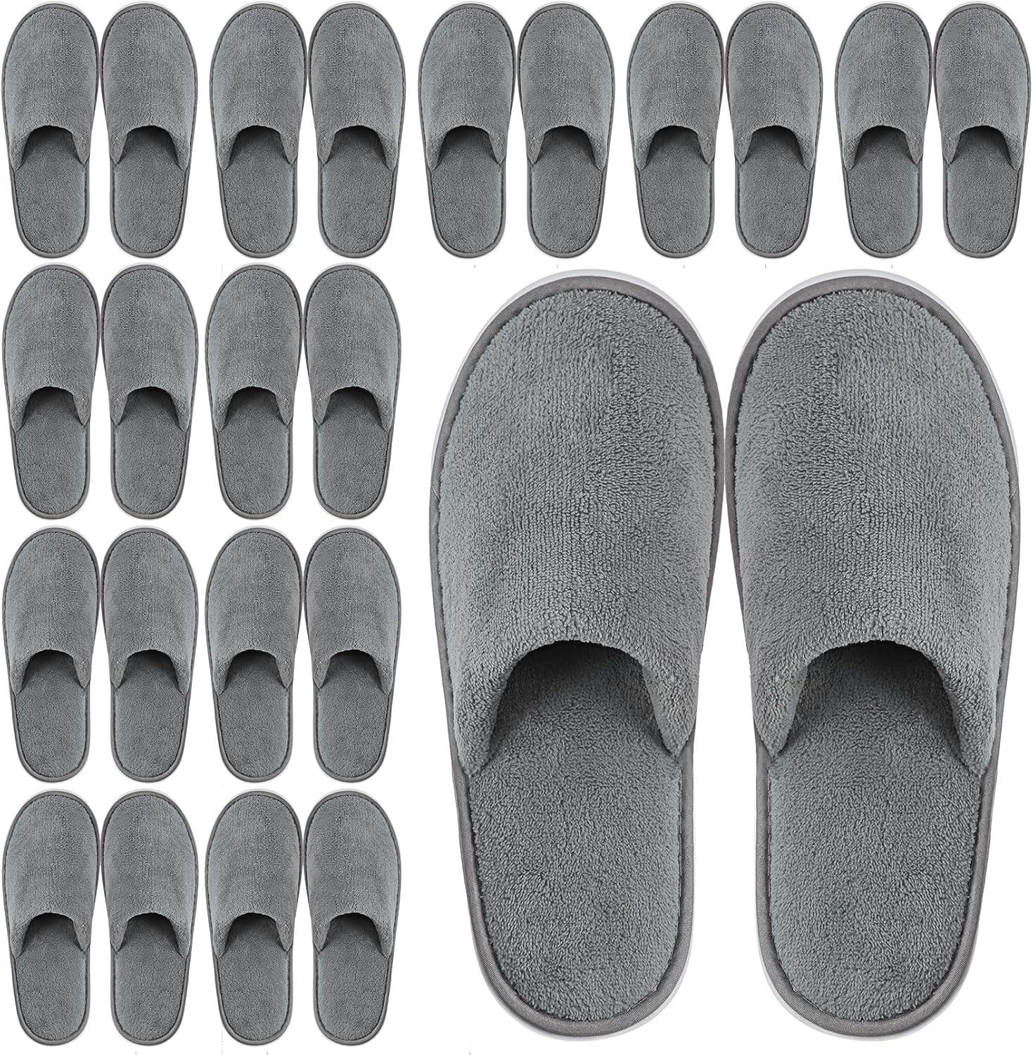 12 Pairs Disposable Slippers,Grey Closed Toe Spa Slippers,Non Slip Hotel Slipper,Soft Coral Fleece Slippers for Women Men,Comfortable House Slipper Bulk for Guests Hotel Home Travel