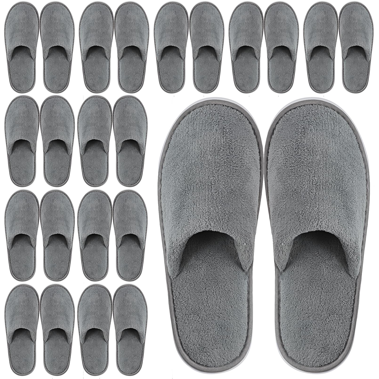 12 Pairs Disposable Slippers,Grey Closed Toe Spa Slippers,Non Slip Hotel Slipper,Soft Coral Fleece Slippers for Women Men,Comfortable House Slipper Bulk for Guests Hotel Home Travel