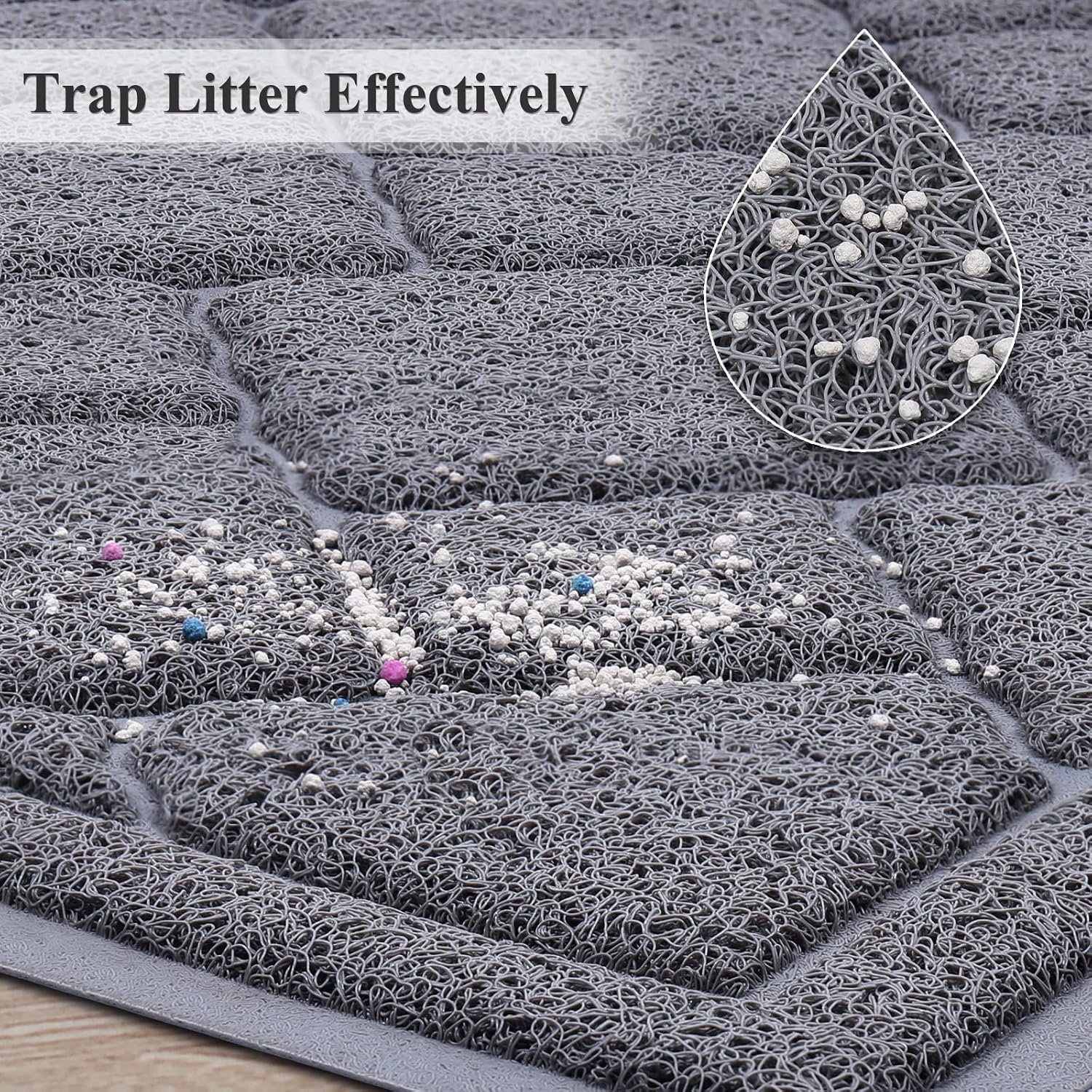 VIVAGLORY Cat Litter Mat, Extra Large (35"×23") Durable Litter Box Mat Kitty Litter Mat with Waterproof and Anti-Slip Back, Grey