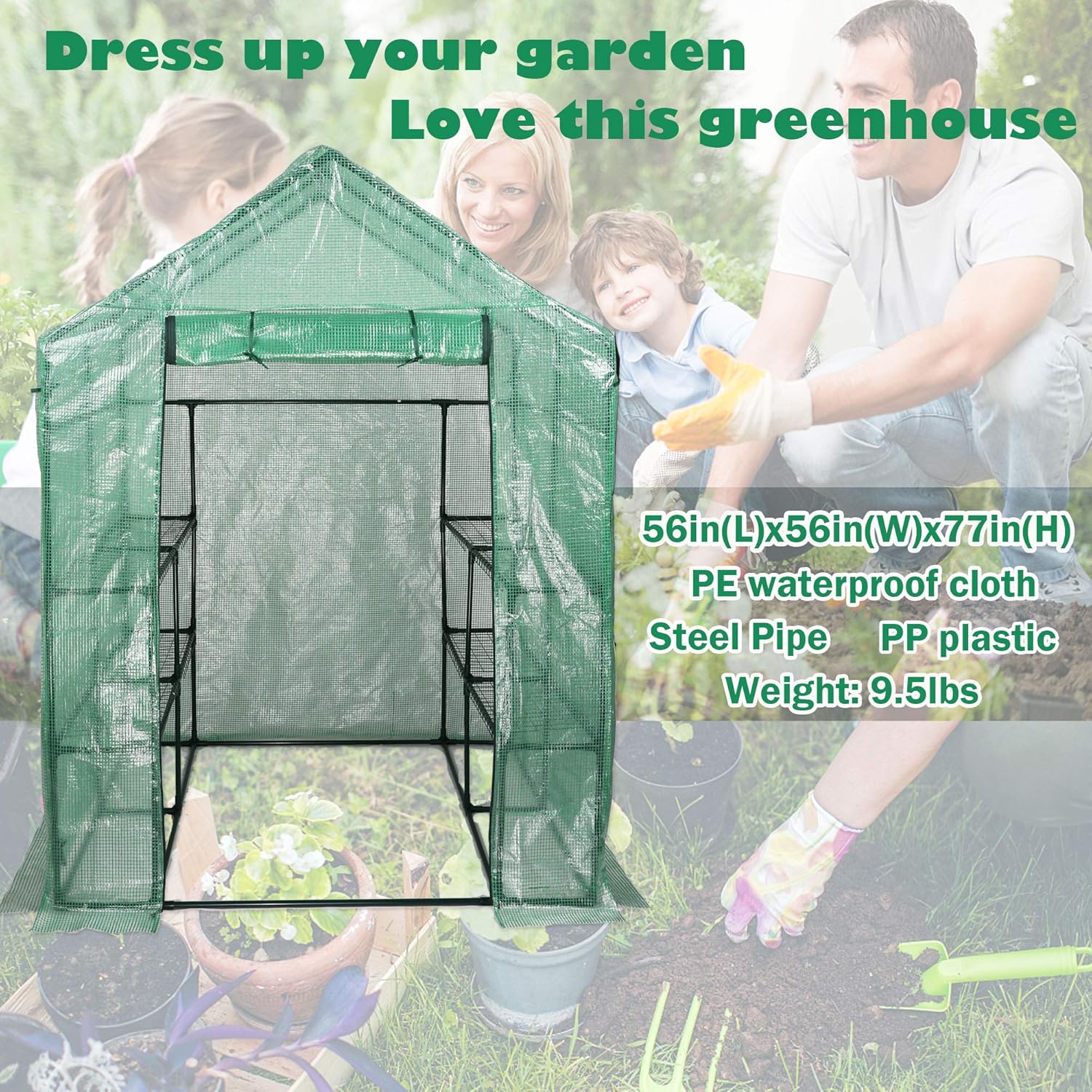 RAPONE Mini Greenhouse Garden Walk-in Green House with PE Cover Indoor and Outdoor Grow Plant Flower