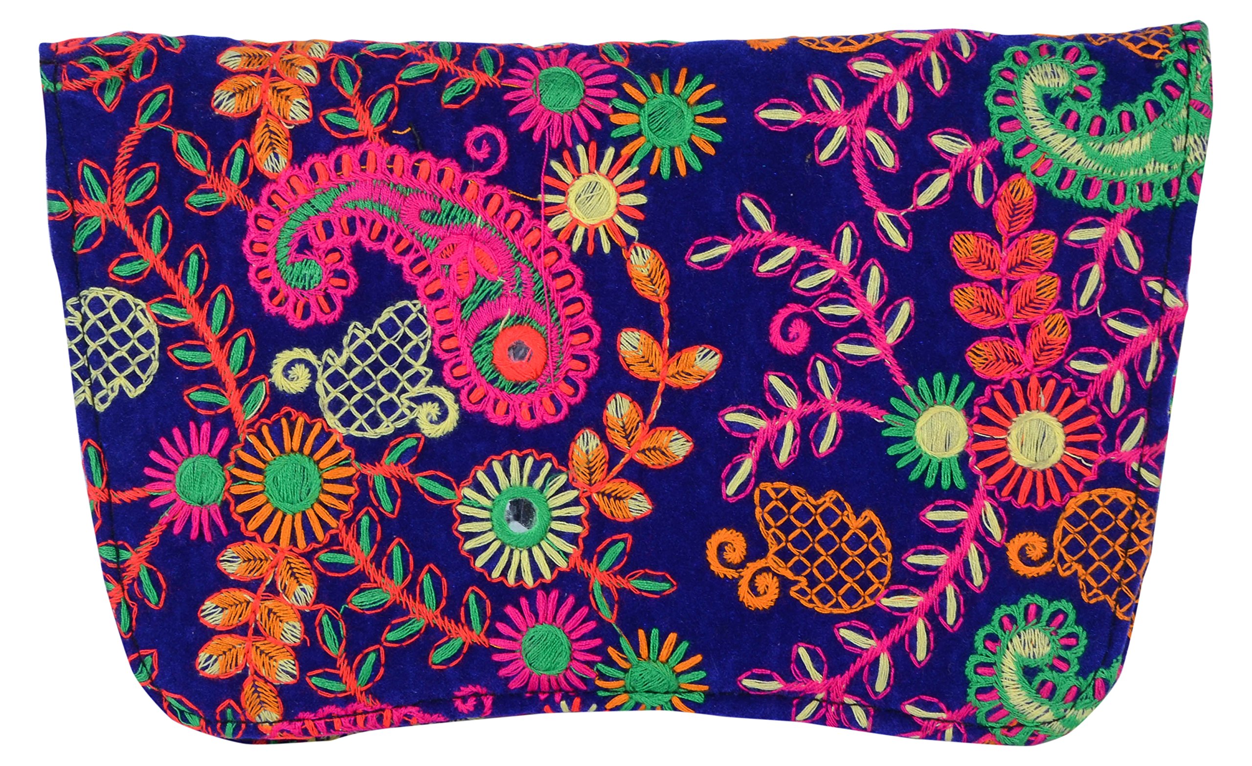 ShubhangiCOLLECTIONS Women's Jaipuri Embroidered Handicraft Traditional Rajasthani Clutch (Multicolour R32042 Sky)