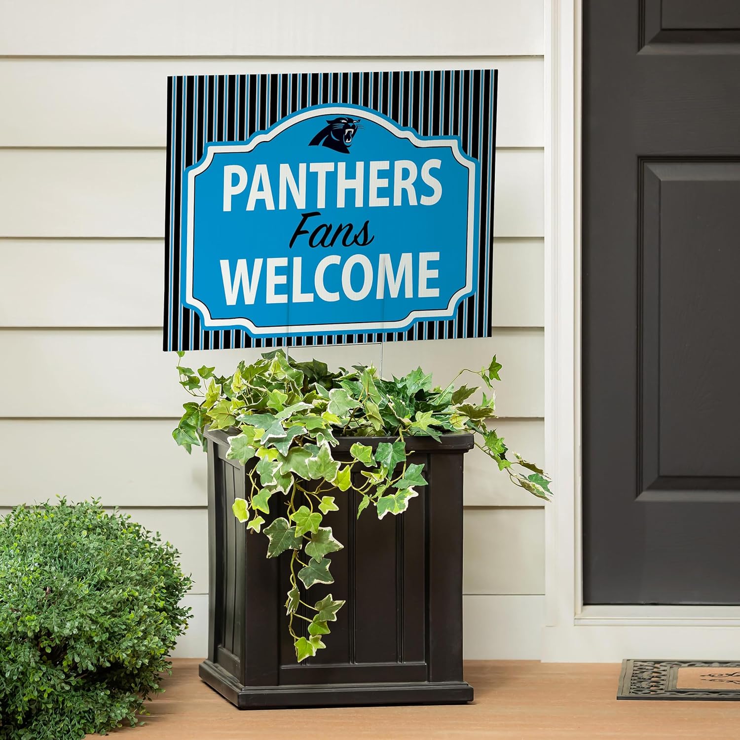 NFL Carolina Panthers Yard Sign, Outdoor Coroplast Yard Signs with Stakes 18x24, Officially Licensed Team Logo, Football Fan Home Decoration for Lawn, Garden, Party -"Fans Welcome"