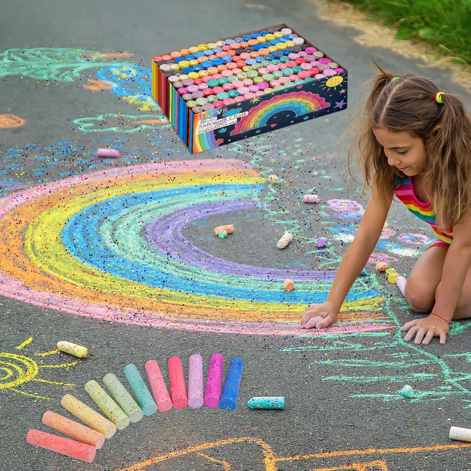 150 Pcs Jumbo Sidewalk Chalk Set for Kids 30 Colors, Glitter Giant Colorful Chalks Bulk, Non-Toxic Colored Washable Chalk For Driveway, Pavement, Outdoors, Blackboard, Playground