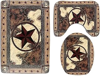 Western Texas Bath Rug Set 3 Piece Bathroom Contour Rugs Combo, Soft Bath Shower Mat and U-Shaped Toilet Floor Rug
