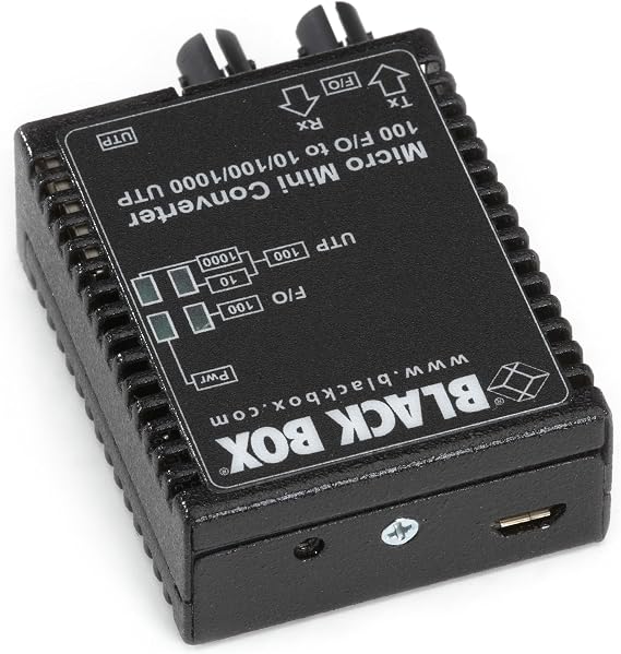 Black Box Micro Mini Media Converter, 10-/100-/1000-Mbps Copper to 100-Mbps Duplex Fiber, Multimode, 1310-nm, 5 km, ST