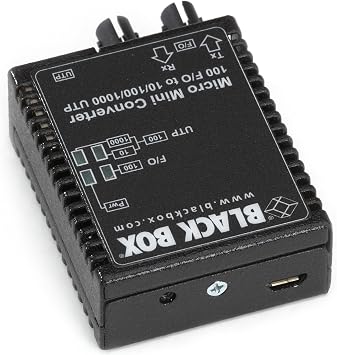 Black Box Micro Mini Media Converter, 10-/100-/1000-Mbps Copper to 100-Mbps Duplex Fiber, Multimode, 1310-nm, 5 km, ST