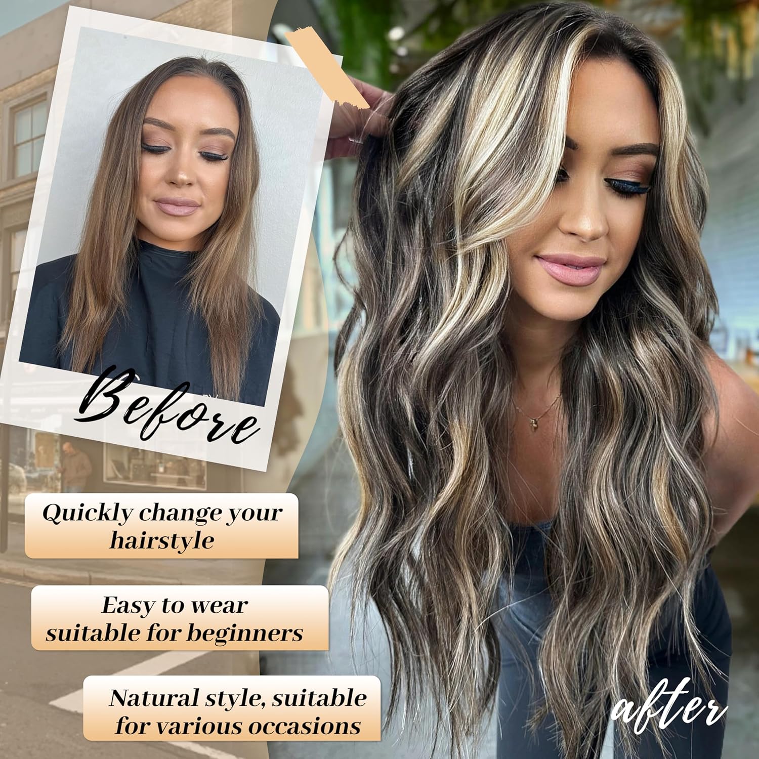 13x4 Highlight Wig Synthetic Lace Front Wigs Pre Plucked HD Long Wavy Black Blonde Highlight Lace Front Wigs for Women 28inch With Baby Hair