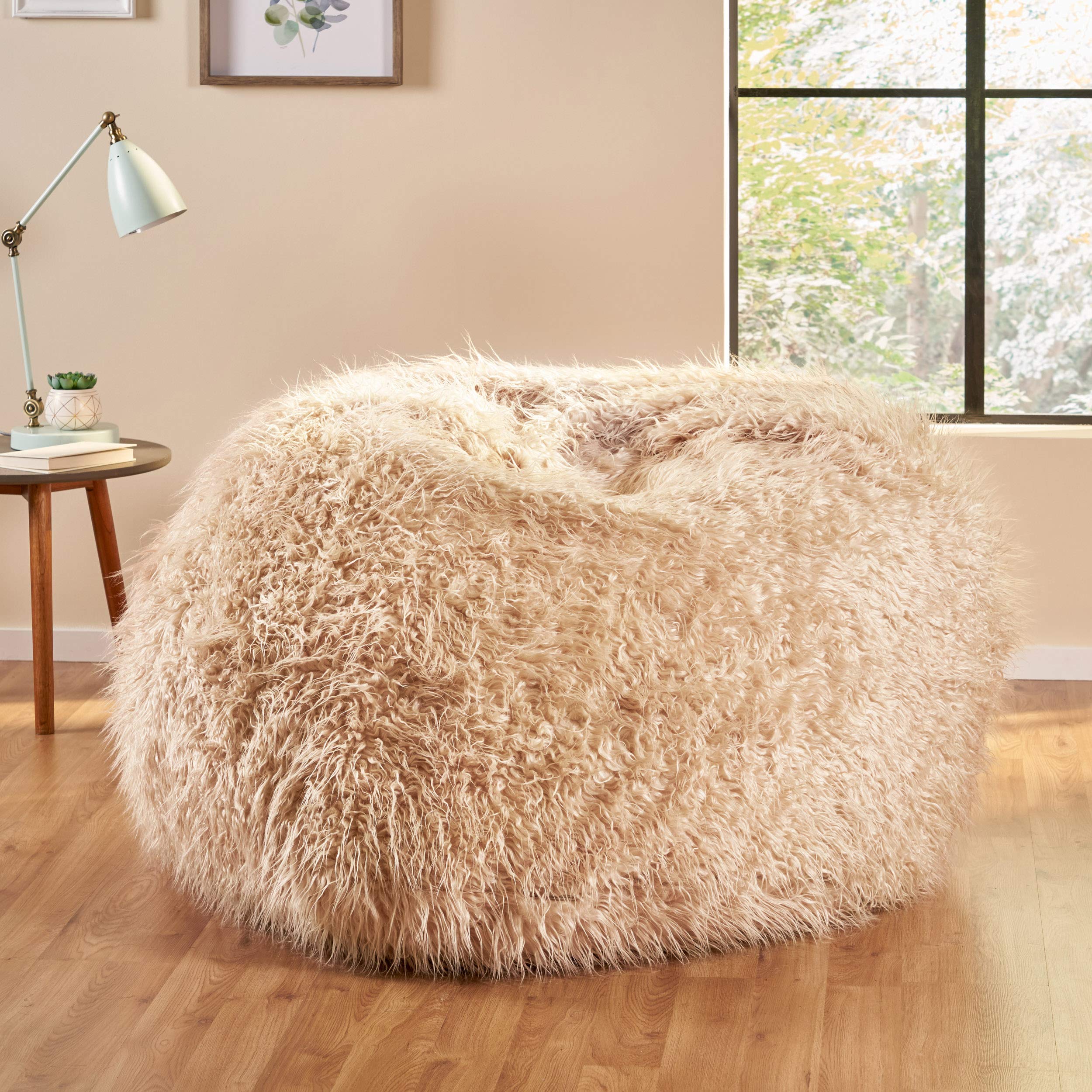 Christopher Knight Home Lycus 5 Ft Long Faux Fur Bean Bag, Taupe