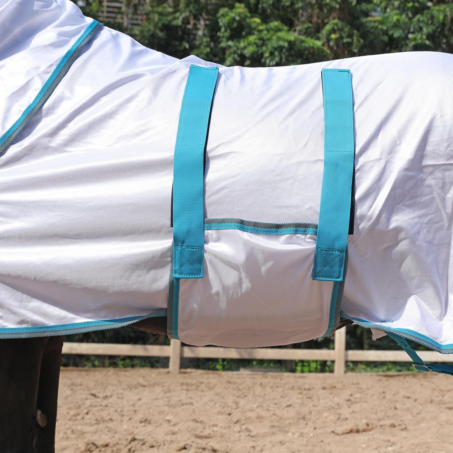 LEAFOREST Miniature Pony Horse Fly Sheet - with Neck Cover & Belly Band Breathable Mesh UV Protection Summer Sheets for Mini Horses Foal Yearling Donkey White 50 inches