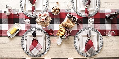 Miniatura 4 de DII Tri-Color Check Collection - Camino de mesa, 100% algodón, 14 x 108 pulgadas, rojo cardenal