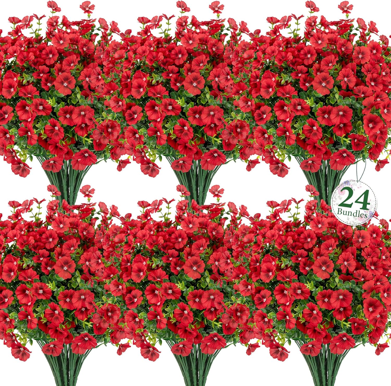 Ouddy Decor 24 Bundles Artificial Flowers for Outdoors, Fake Silk Flowers UV Resistant Faux Plastic Plants for Planters Vase Table Porch Patio Garden Spring Summer Indoor Outdoor Home Decor, Mixed