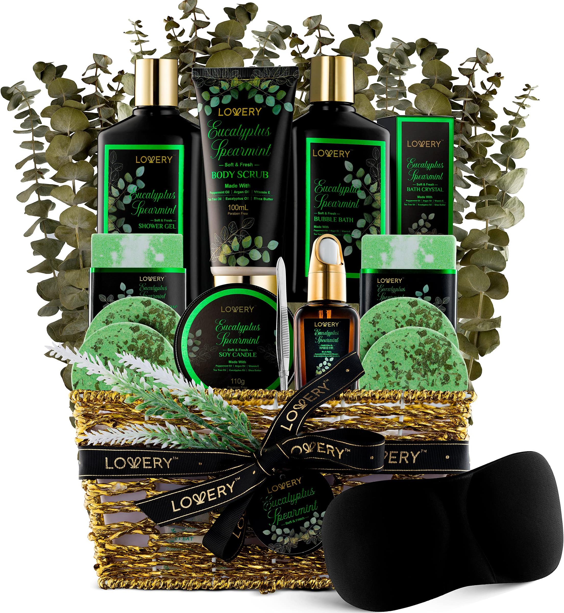 - Mothers Day Gifts, Eucalyptus Spearmint Bath Set, Home Spa Set with Natural Mint Fragrance, 17 Pcs Gift Basket, Eucalyptus Bath Oil, Shower Gel, Bubble Bath, Bath Crystal, Steamer Tablet & More