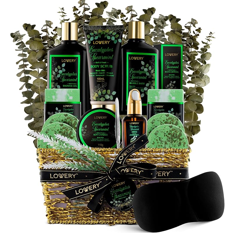 Conjunto de banho Eucalyptus Spearmint LOVERY com 17 peças e cesta para presente