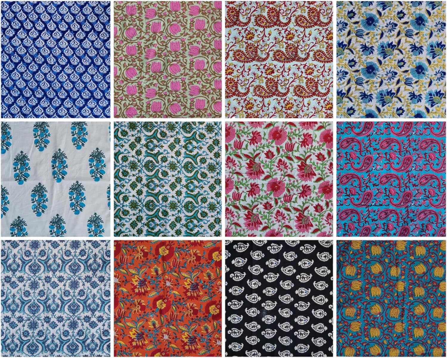 Servilletas de Tela Hand Block Set de 12, Algodón Elegante Multicolor