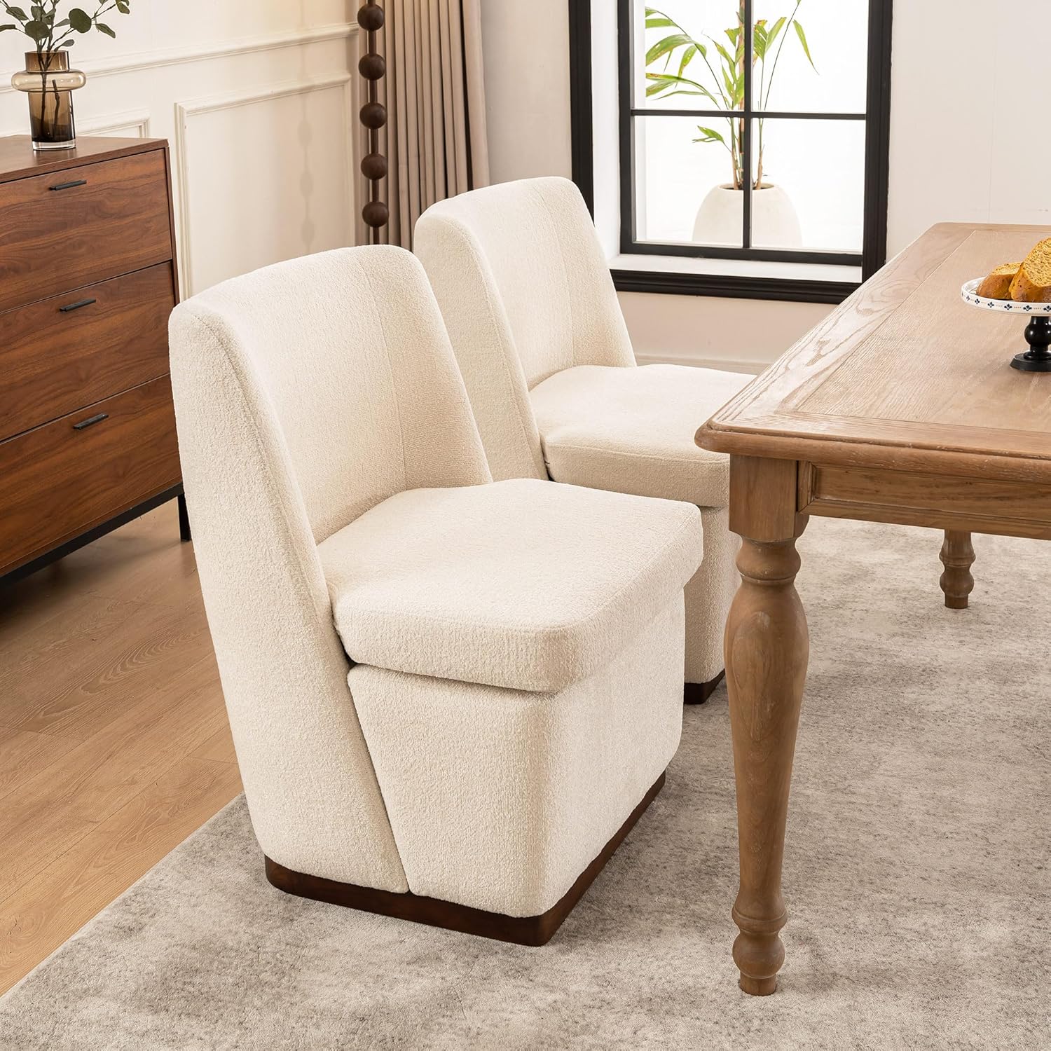 Modern Dining Room Chair with Curved Back and Thickened Cushion, Boucle Fabric Padded Lounge Chair for Kitchen, Living Room, Bedroom, White ONE CHAIR THIS BOX CONTAINS 1 CHAIR