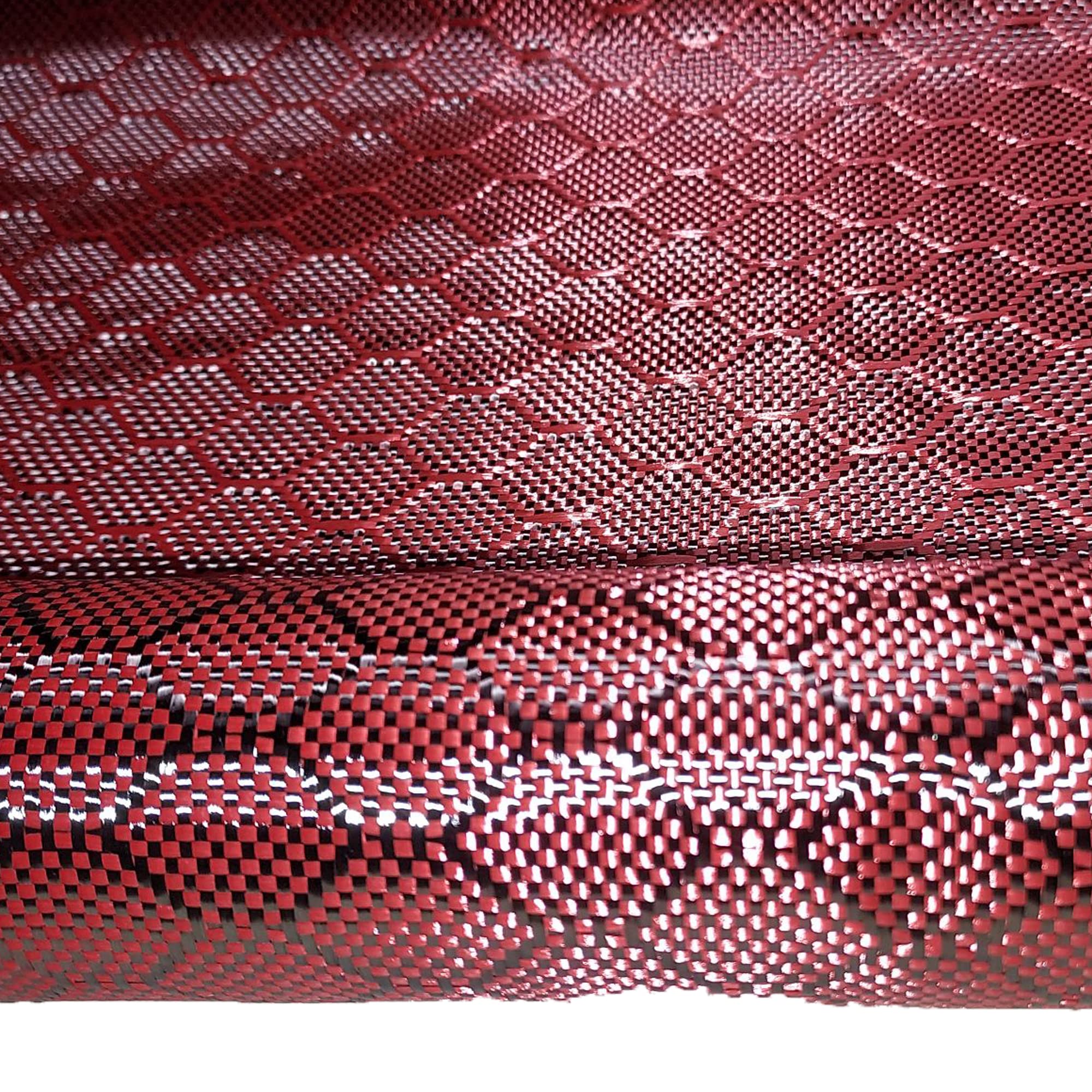 Red Carbon Fiber Aramid Fabric - Beehive Weave, 3K, 240g/m², 12" Wide Hemmed, 10 Ft Length