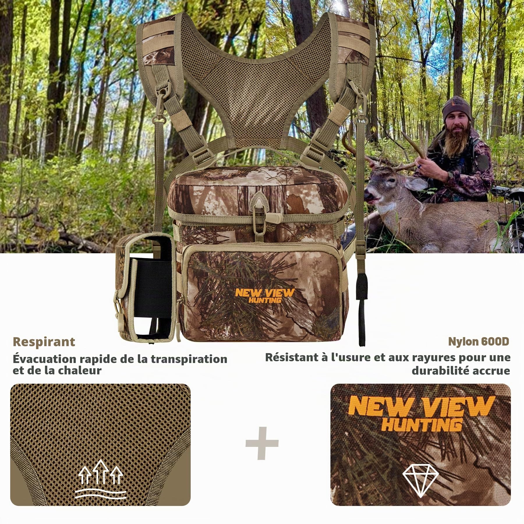 New View Sac à dos pour jumelles avec poche amovible pour compteur de distance, sangle réglable pour jumelles et protection contre la pluie Idéal pour la chasse, la randonnée et