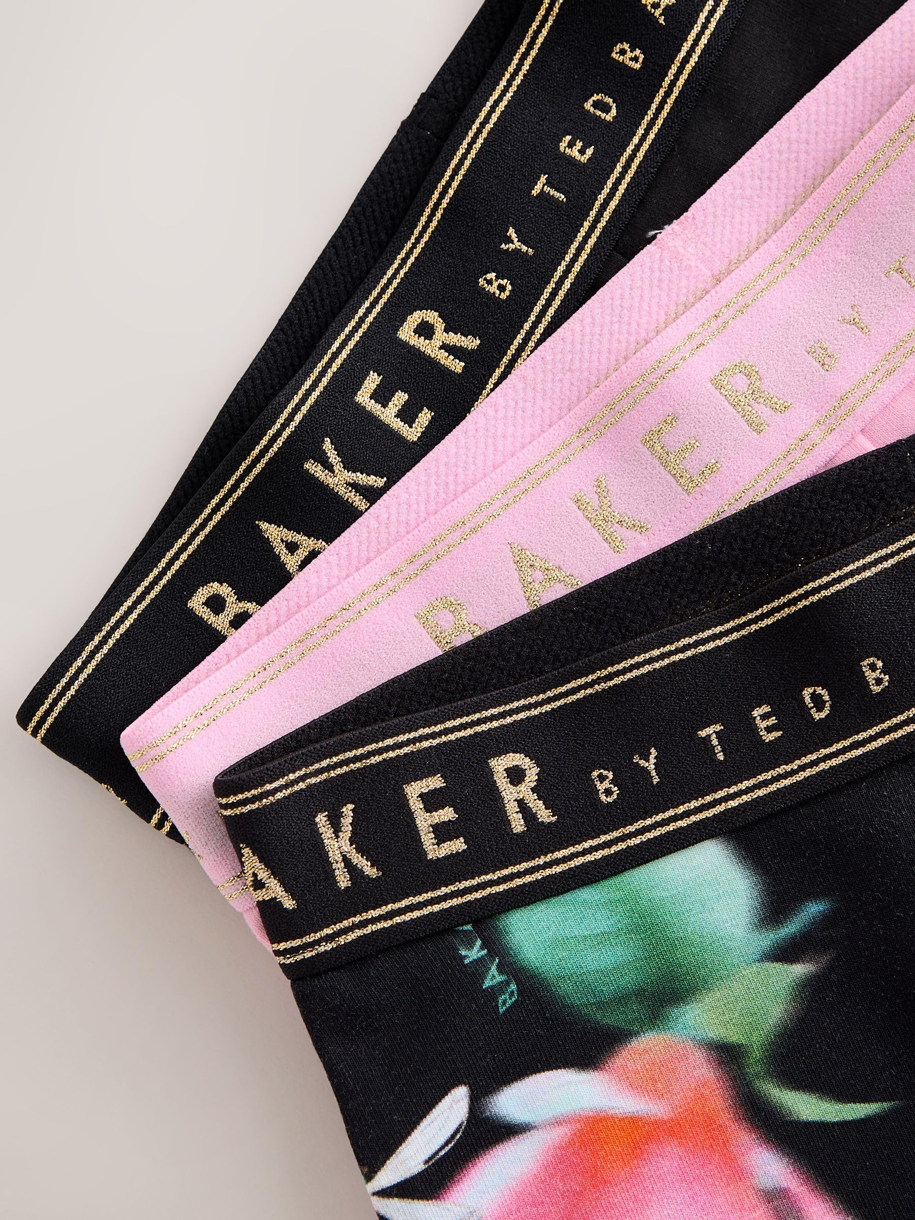 Starsze dziewczynki Zestaw 3 par czarno-różowych legginsów z rozszerzanymi nogawkami Baker by Ted Baker