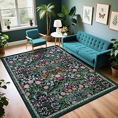 6x9 Area Rugs for Living Room Floral Washable Rug Vintage Large Soft Boho Non-Slip Carpet Indoor Stain Resistant