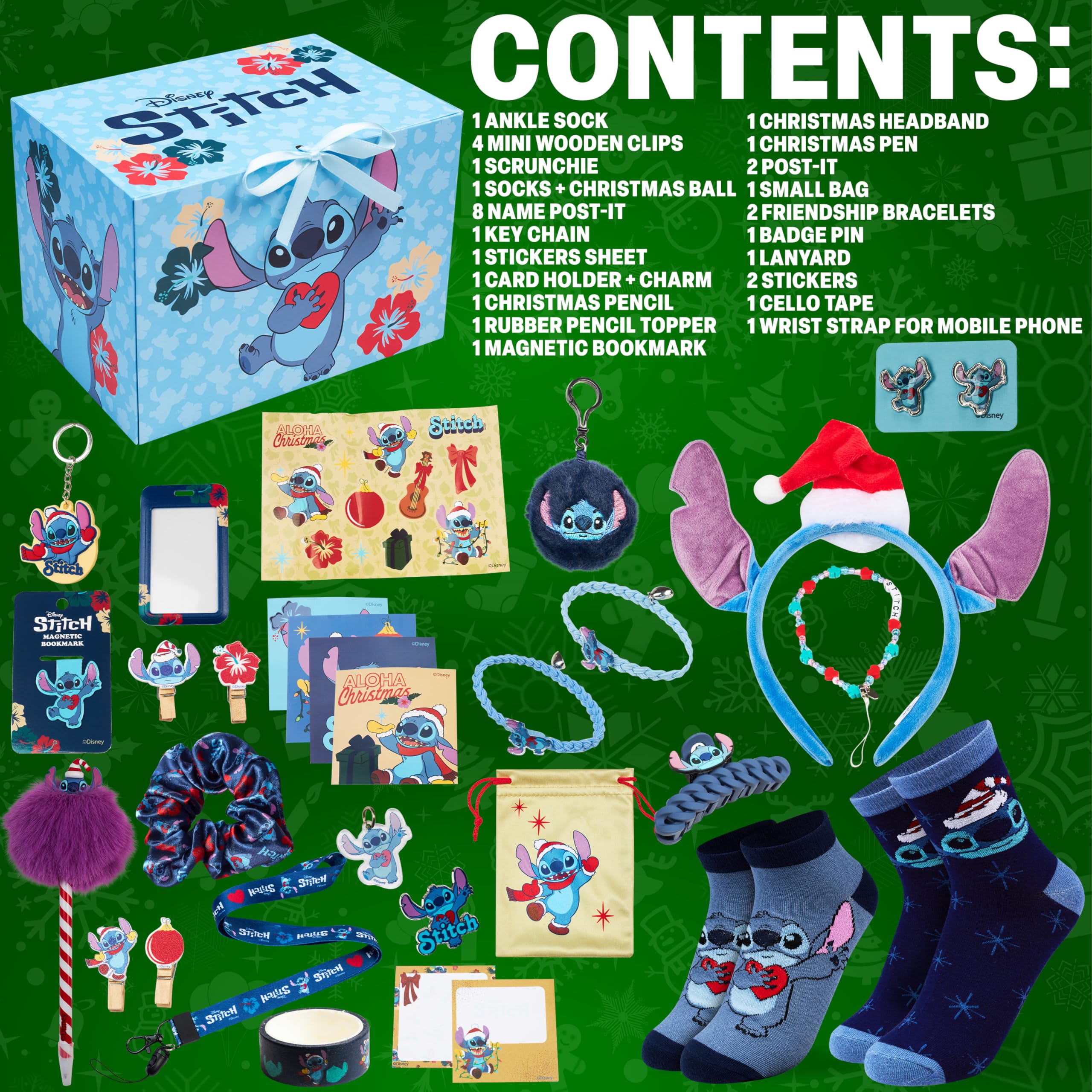 Get Trend Disney Stitch Calendario Avvento 2025 Ragazza Adolescenti, Scatola Regalo con Accessori, Calzini, Cancelleria, Set Gioielleria, Idea Regalo (Blu Stitch)