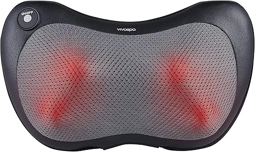 Vivitar Shiatsu Masajeador portátil lumbar, para cuello, hombros y piernas, almohada de masaje profundo con calor, eléctrico para el hogar, oficina,