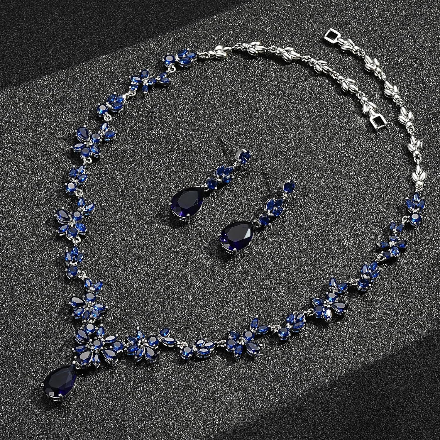 Hadskiss Jewelry Set for Women, Necklace Dangle Earrings Bracelet Set with White AAA Cubic Zirconia, Allergy Free Wedding Party Jewelry for Bridal Bridesmaid - Image 3