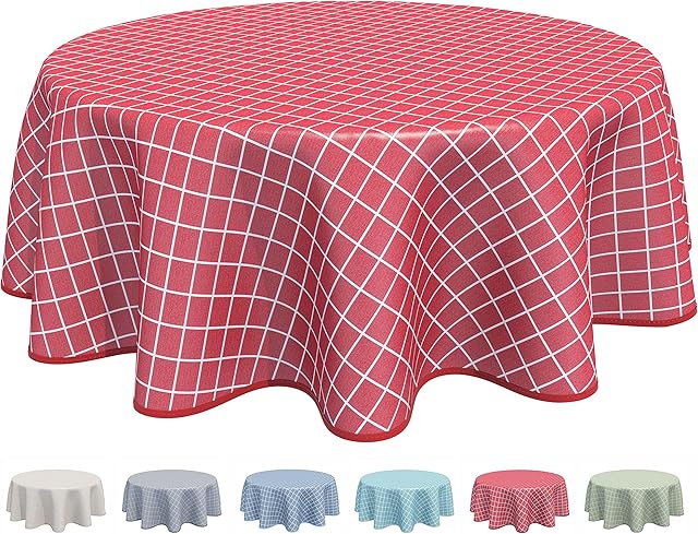 Home Direct Round Oilcloth PVC Wipe Clean Tablecloth 160cm 62" Check Red