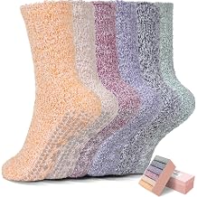 HUGSWEET 6 Pairs Thick Fuzzy Socks with grips for Women, Non Slip Socks | Fluffy Warm Comfy Soft Cozy Hospital Slipper Socks, Plush Winter Sleep Home Birthday Gifts for Women