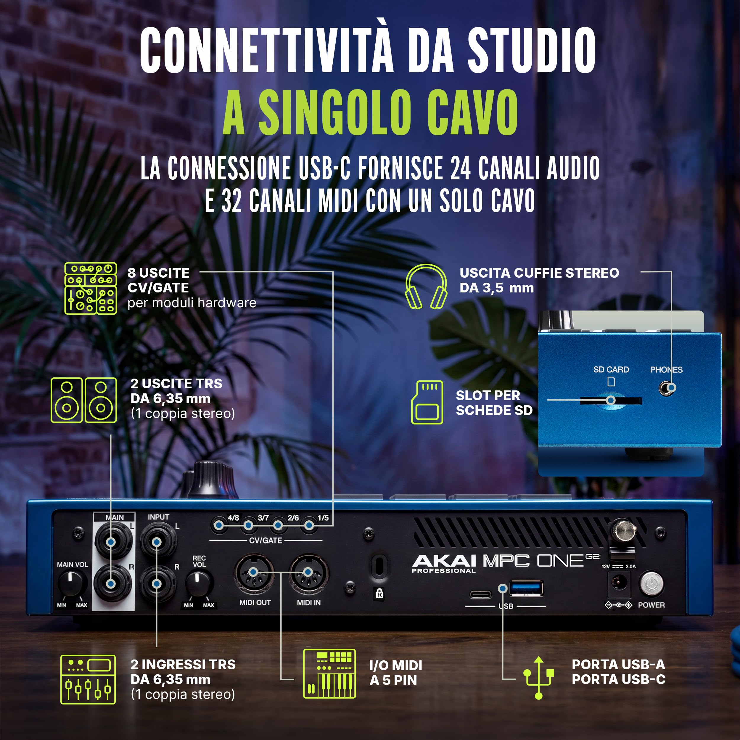 Akai Professional MPC One G2 Centro di Produzione Standalone Next-Gen | Per Beatmaker e Producer, Sampling, Sequencing e Creazione Brani, con USB-C, 16 Pad MPC, Processore 8-core, 4 GB RAM