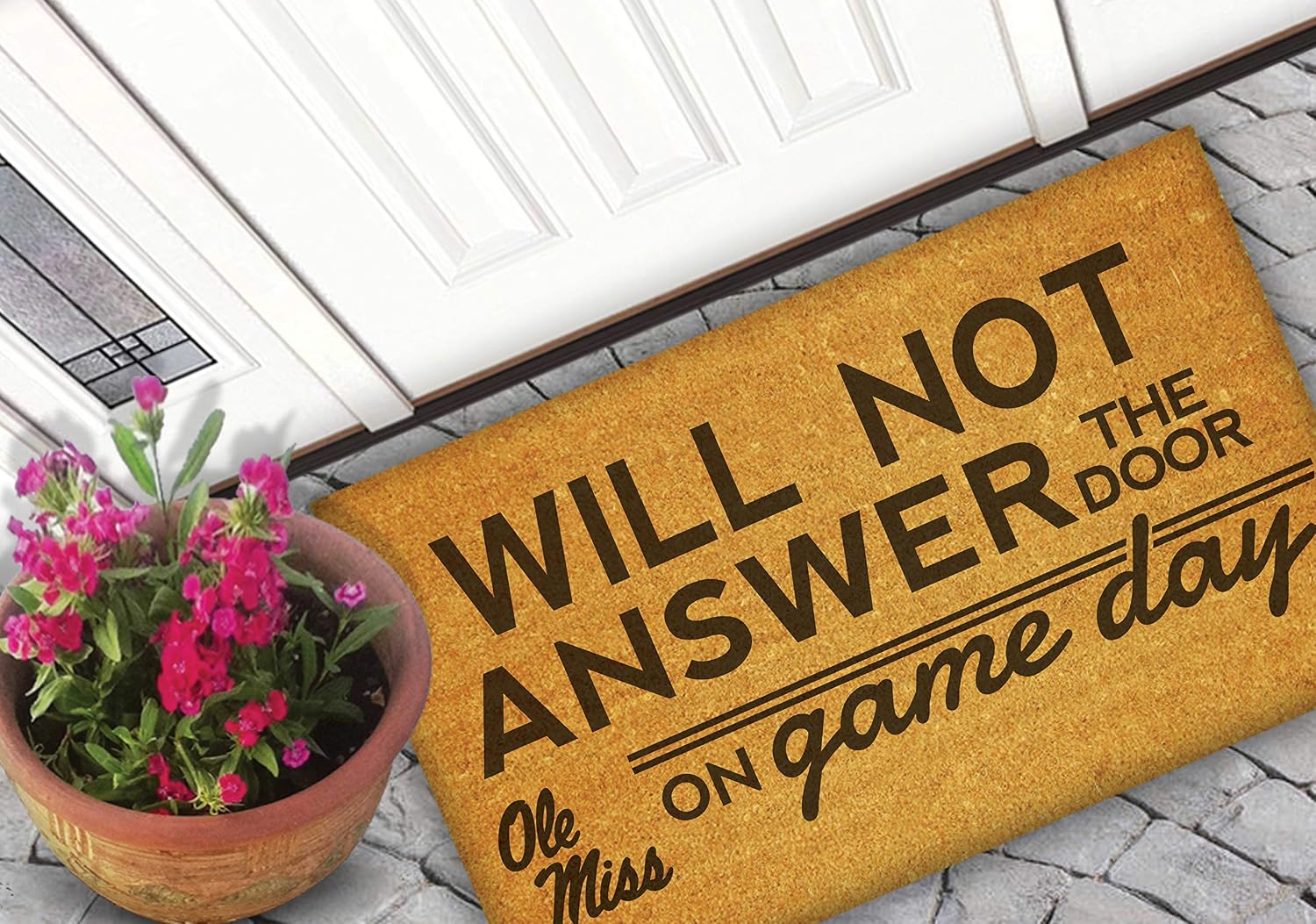 KH Sports Fan Ole Miss Rebels Will Not Answer on Gameday Coir Doormat, 18x30 Inches, Rebels Outdoor Rug; Display Your Team Spirit with This Unique Mississippi Rebels Doormat